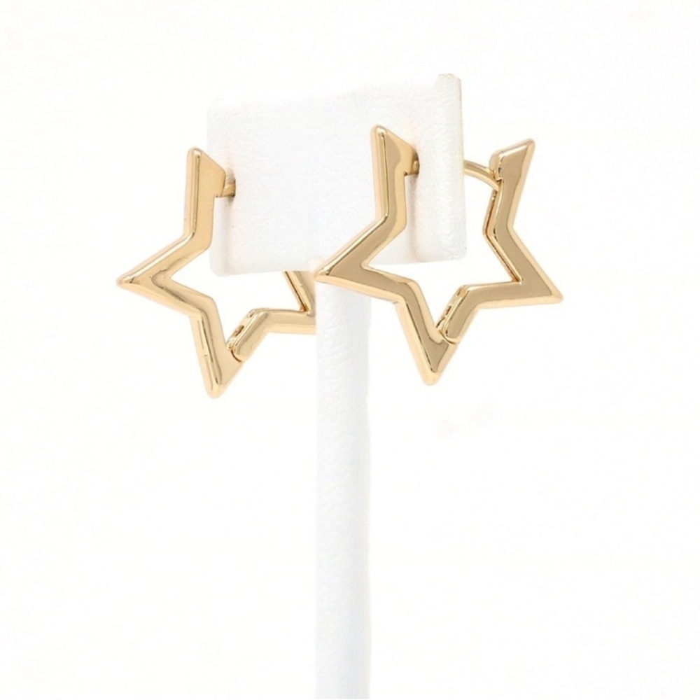 NEW! 925 Sterling Silver Gold Star Hoop Earrings A5-181 - Picture 6 of 7